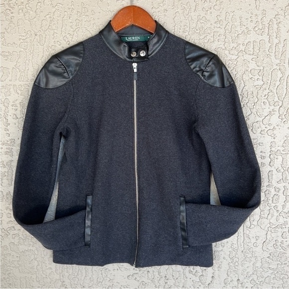 Lauren Ralph Lauren Faux Leather Trim Moto Jacket Size M - Picture 4 of 12